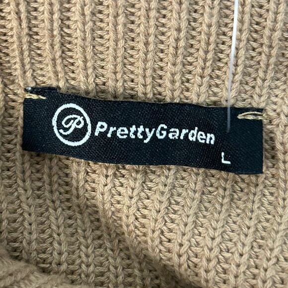 NWT Prettygarden Oversized Crop Knit Sweater Mock Neck Camel slouchy size L - Picture 4 of 7